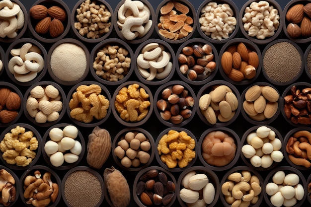 Photo assortment of various nuts in a tray