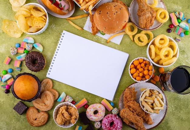 Assortment of various unhealthy junk food