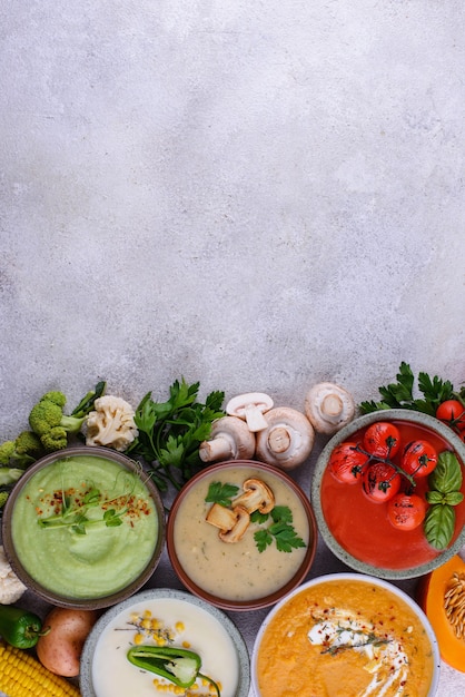 Assortment of vegetable autumn cream soups