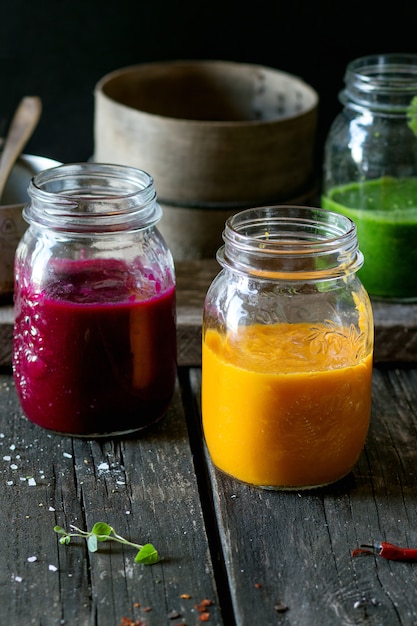 Assortment of vegetable smoothies