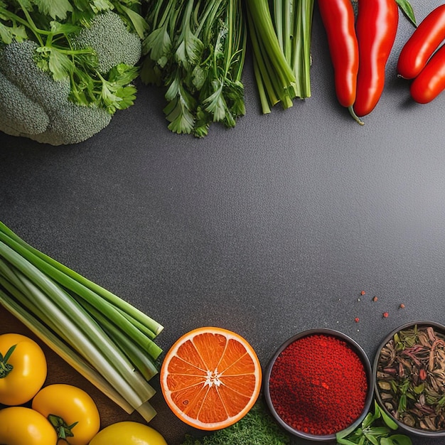 Assortment of vegetables herbs and spices