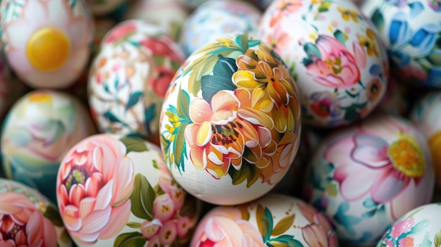 Assortment of Vintage HandPainted Floral Easter Eggs