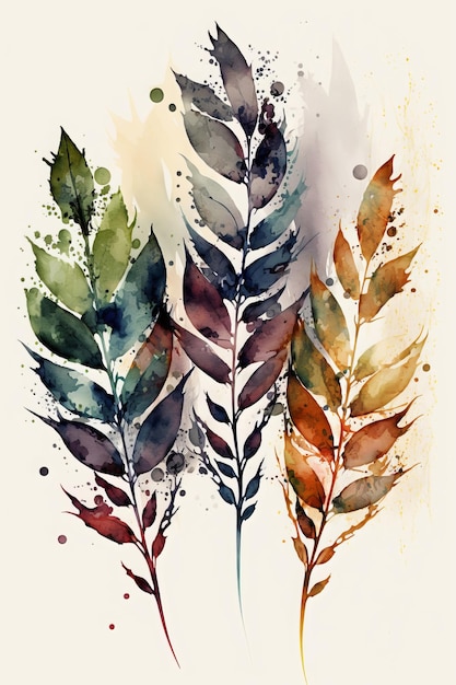 Assortment of watercolor leaves and flowers