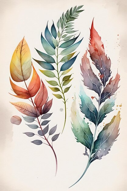 Assortment of watercolor leaves and flowers