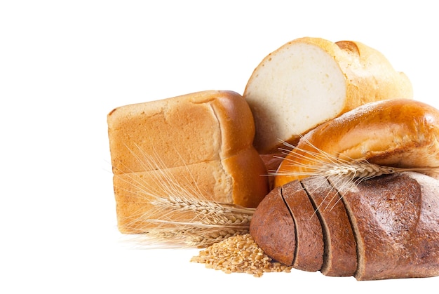 Assortment of wheat and rye bread on isolated