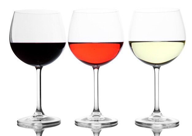 Assortment of wine in glasses isolated on white