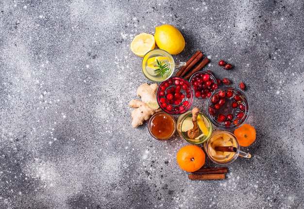 Assortment of winter healthy tea for immunity boosting 