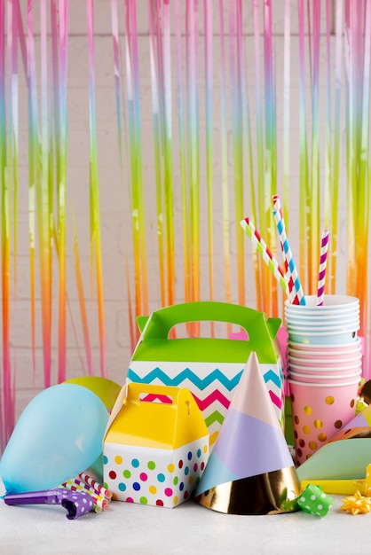 assortment with birthday party ornaments