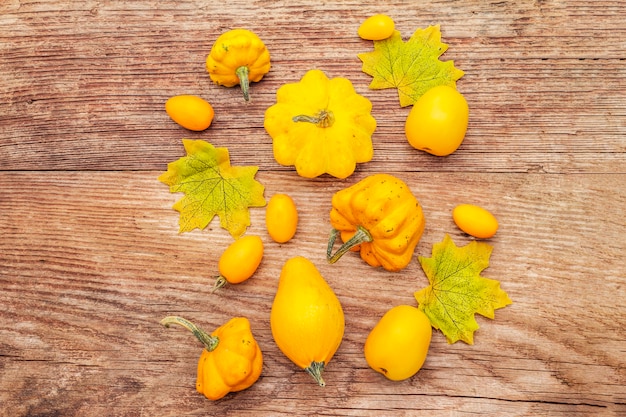 Assortment of yellow tomatoes and pumpkins