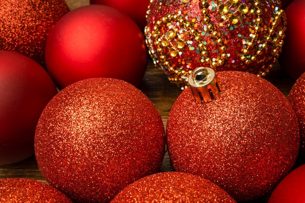 Assortments of red Christmas ornamental baubles
