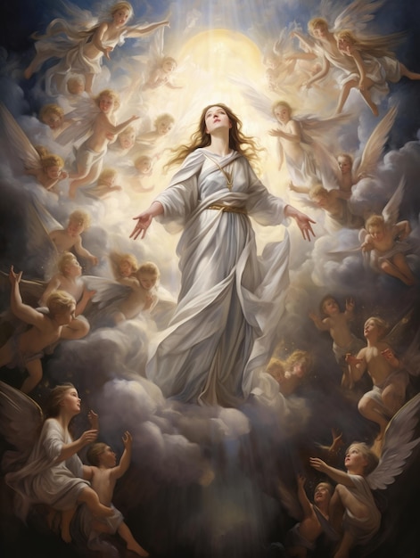 The Assumption of Mother Mary in a Heavenly Image
