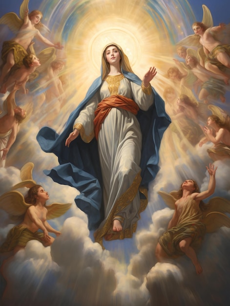 The Assumption of Mother Mary in a Heavenly Image