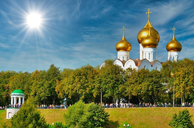 Assumption orthodox Cathedral with golden domes Yaroslavl Russia