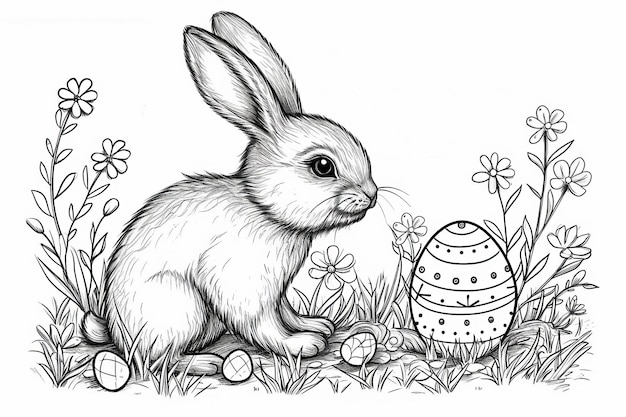 写真 ウサギとイースターの卵を描いたアスターのカラーページ
