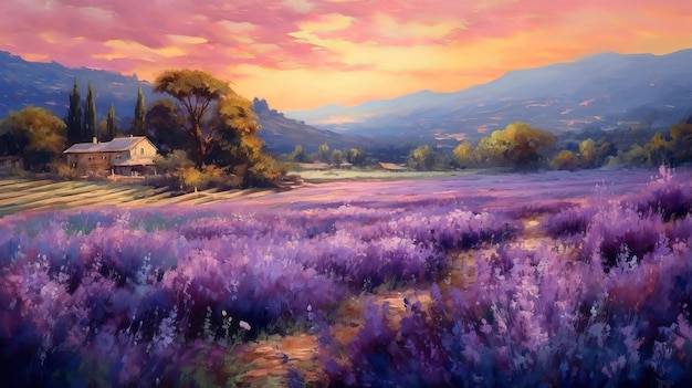 Aster Field In Provence Morning