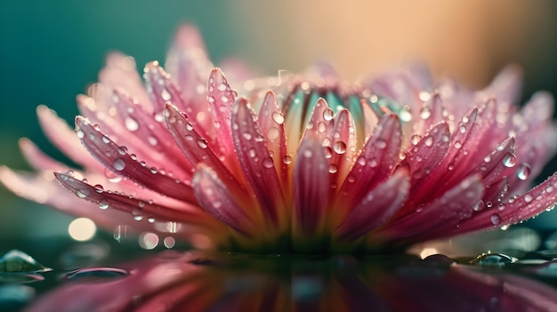 Aster pink flower adorned with sparkling dewdrops