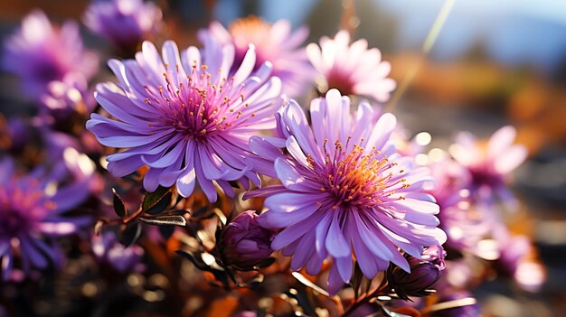 Aster purple flower close up