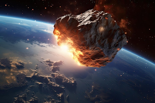 asteroid flying to Earth in space