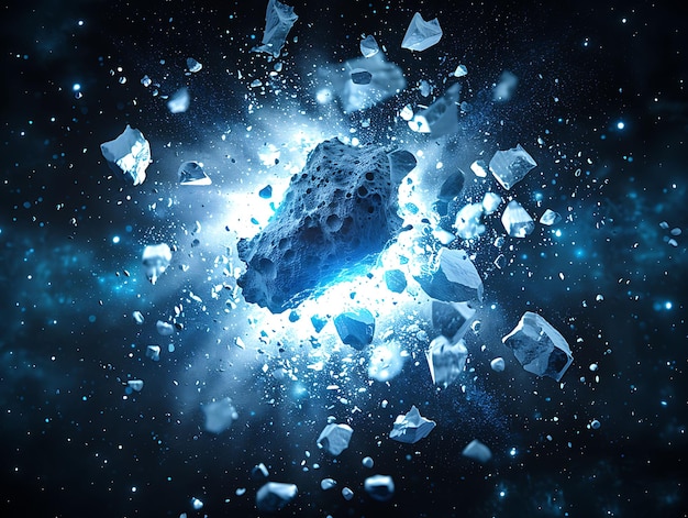 Photo asteroid impact explosion with crater space debris and meteo effect overlay fx clean background