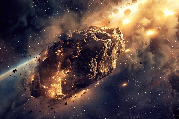 Asteroid in outer space near planet Earth