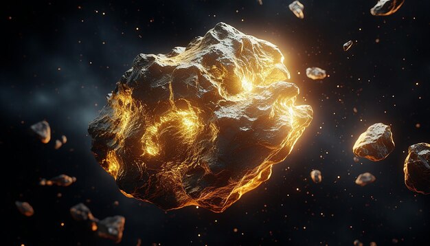 Foto asteroïde gemaakt van puur goud in de ruimte realistisch