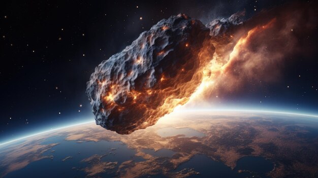 Asteroïde of meteoriet vliegt naar de aarde ramp creatieve fantasie wetenschap