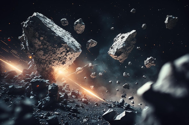 Фото Астероиды в космическом пространстве падают астероиды на поверхность планеты космический фон