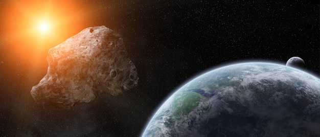 Photo asteroids threat over planet earth