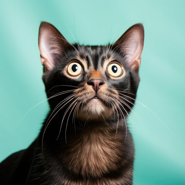 Astonished Manx Cat Against Pastel Mint Background