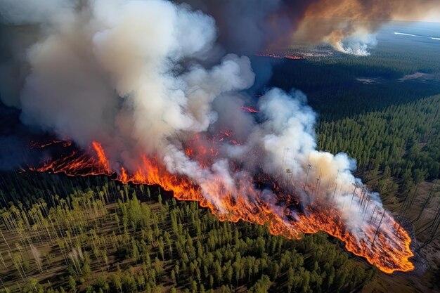 Astonishing ecological calamity represented by an extensive raging forest fire Generative AI