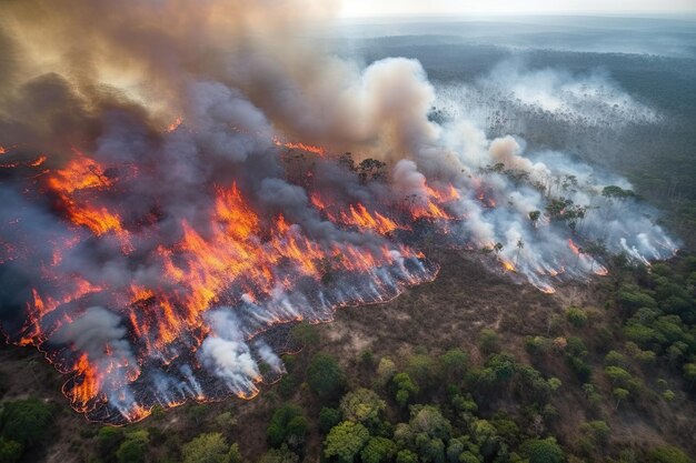 Astonishing ecological calamity represented by an extensive raging forest fire Generative AI