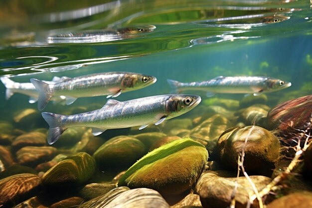 Photo astonishing minnows darting amongst sparkling river