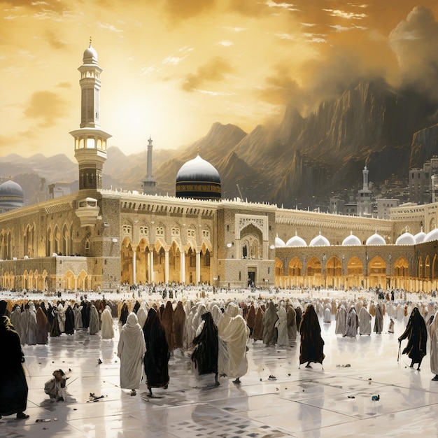 Удивительные обои Величественные паломники Мекки, обходящие Каабу во время хаджа