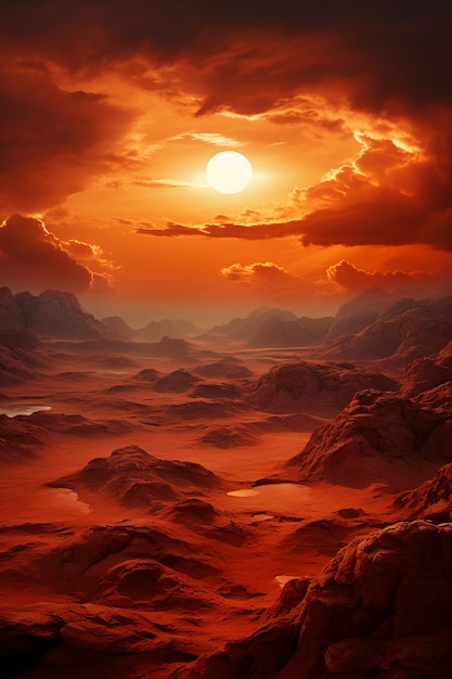 Astounding top view of the sun over a red desert ai generative
