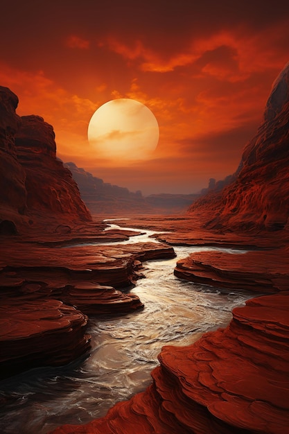 Astounding top view of the sun over a red desert ai generative