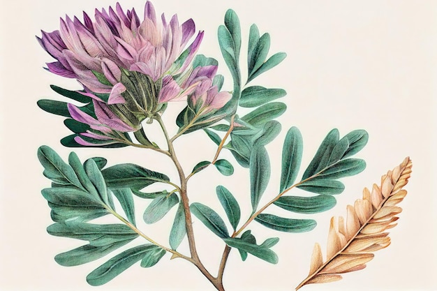 Astragalus Bloem Botanische Illustratie Milkvetch Plant Realistisch Schilderij Abstracte Generatieve AI Illustratie