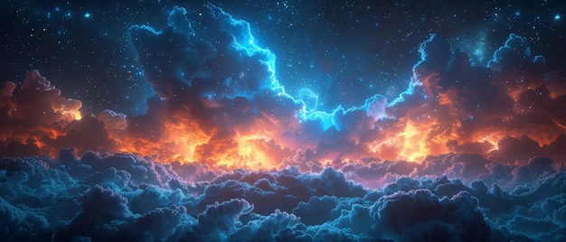 An astral cosmic background of a night sky with shining stars clouds and a frame
