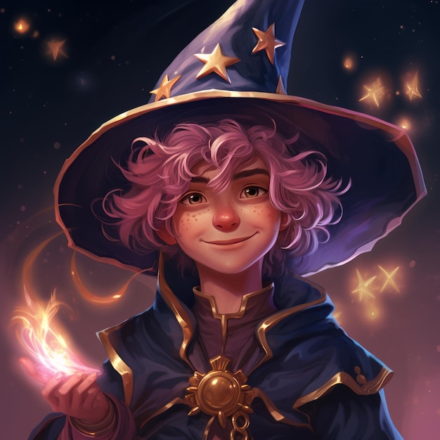 사진 astral enchanter 분홍색 야생 머리카락과 mischievous mage