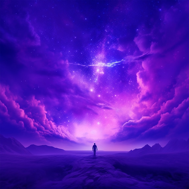 Астральная обоиная композиция с фиолетовым небом