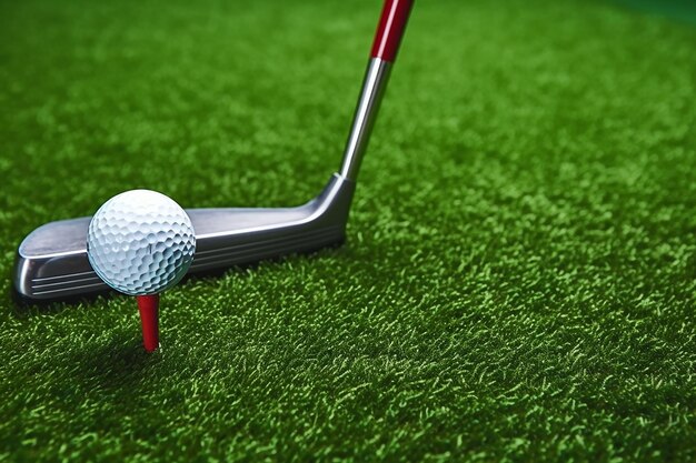 Astro Turf Rustshot van golfclub en bal gerangschikt op kunstgras