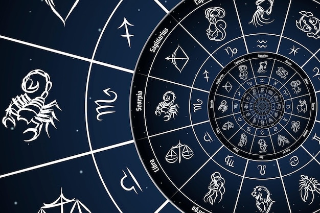 Astrological background with zodiac signs and symbol