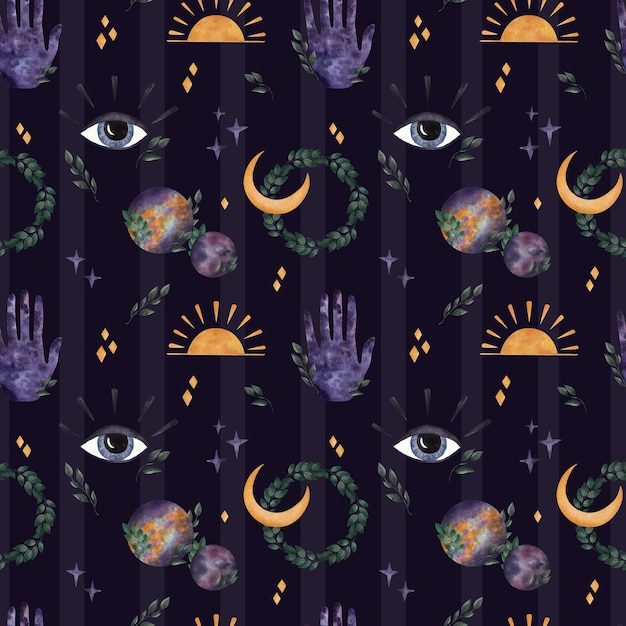 Photo astrological watercolor pattern on a dark background