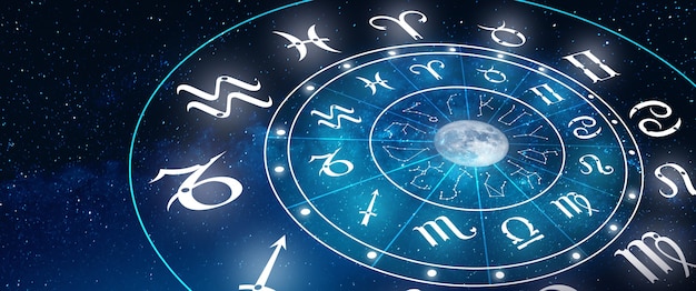 astrological zodiac signs inside of horoscope circle the power of the universe concept