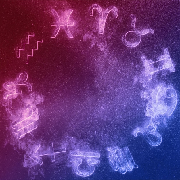 점성술 조디악 표지판 빨간색 파란색 별자리 원
