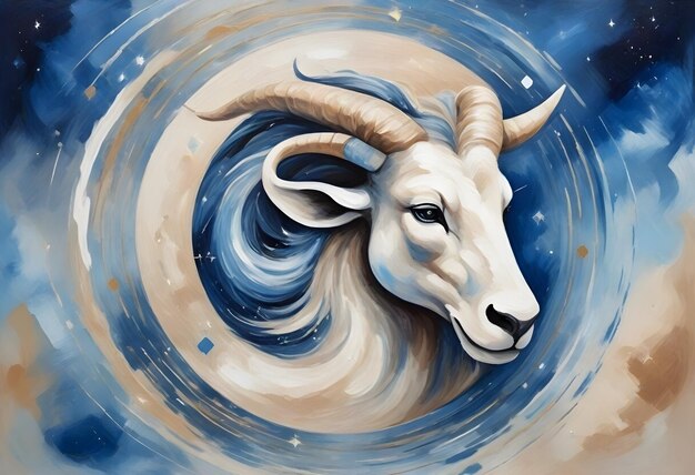 Astrologie een schilderij van een geit op een blauwe achtergrond met een blauwe aquarel achtergrond