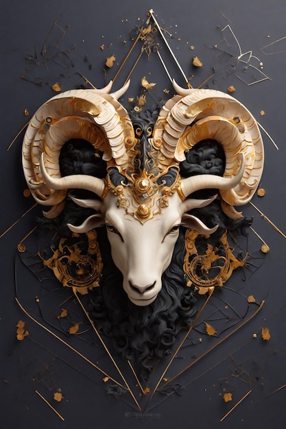 astrologie Steenbok sterrenbeeld Realistisch 3D-illustratie ram of mouflon hoofd Zodiac kenmerken