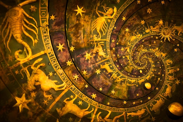 Foto illustrazione di sfondo del segno di astrologia e alchimia nera