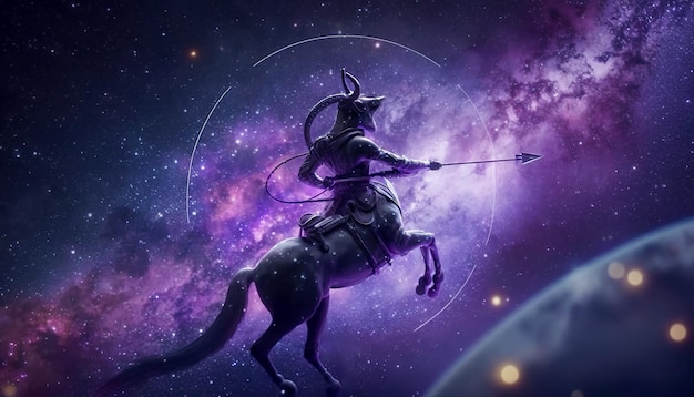 Astrology in Space Sagittarius Zodiac Sign in space with nebulas and stars Generative AI