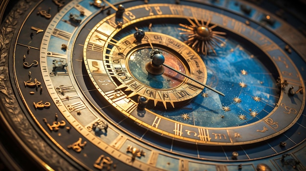 Astrology zodiac signs on ancient clock