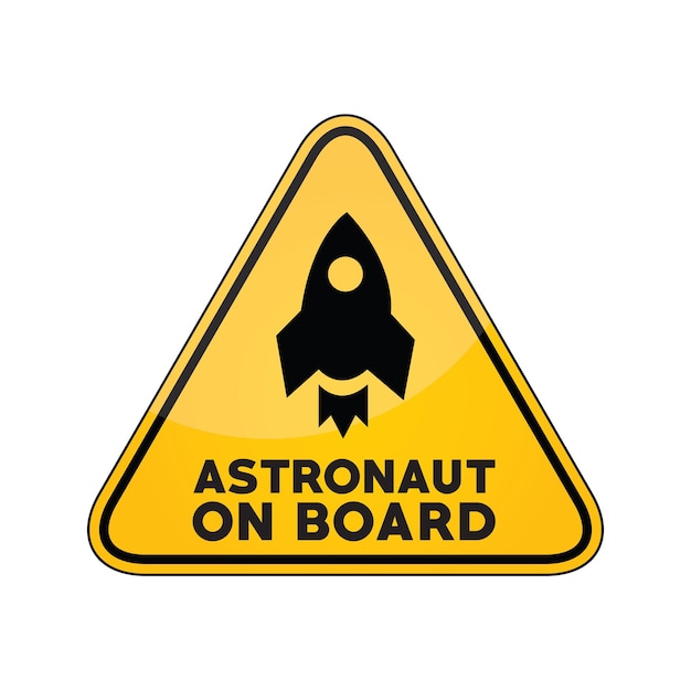 Foto astronaut aan boord van geel waarschuwingsbord voor autoruit